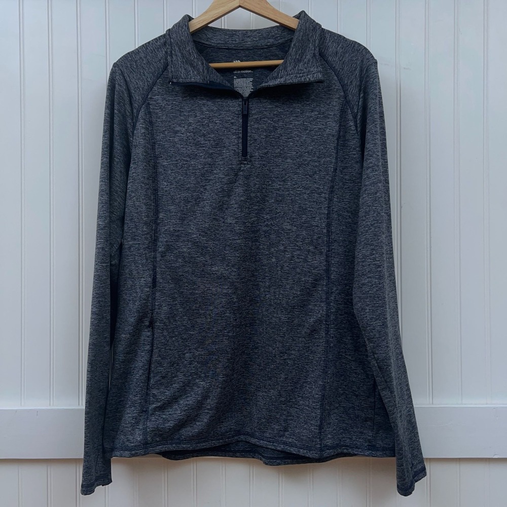 All in Motion Women's Heathered Grey/Navy Quarter Zip Athletic Pullover Top XL